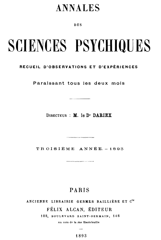 annales sciences psychiques 1893 cover