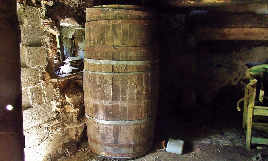 Huge barrel, inside the small barn