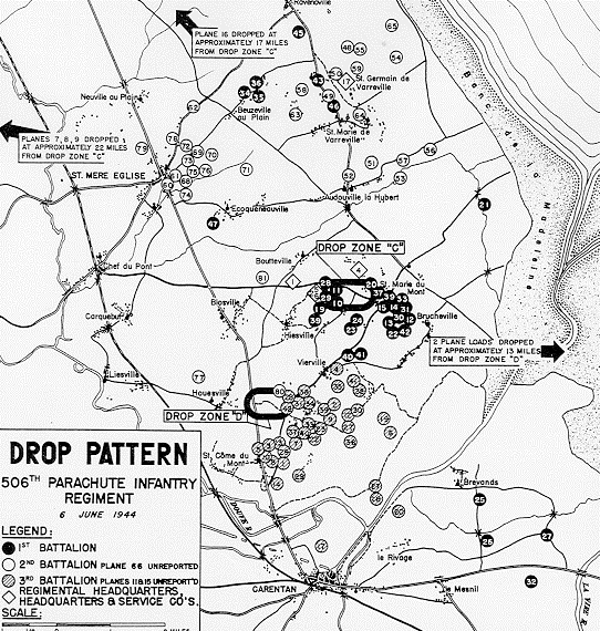 Drop pattern, Saint Marie du Mont, Normandy and surrounding area Drop pattern, Saint Marie du Mont, Normandy and surrounding area
