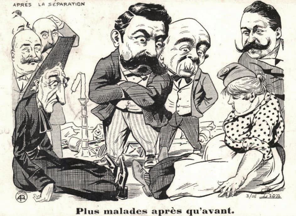 'More sick than before' the Church and people of France seen to suffer after the Law of Separation 1905 - postcard