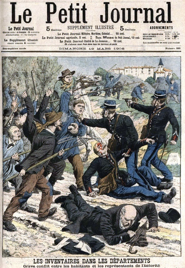 Popular magazine Le Petit Journal illustrates the local battles following the Law of Separation of 1905 and Inventories of Catholic Church property in 1906