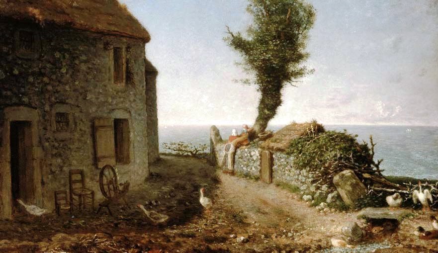 The end of Hameau de Gruchy,, towards the sea. By Millet 1866