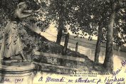 Vintage postcard of le jeu de Colin Maillard statue in Belleme, Orne Normandy